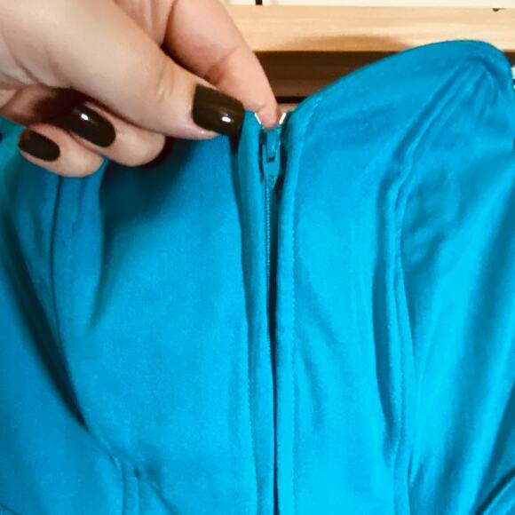 Vintage 80s Two Piece Jumpsuit & Jacket Set Teal/Turquoise Beaded Embellished 10 - Picture 14 of 16